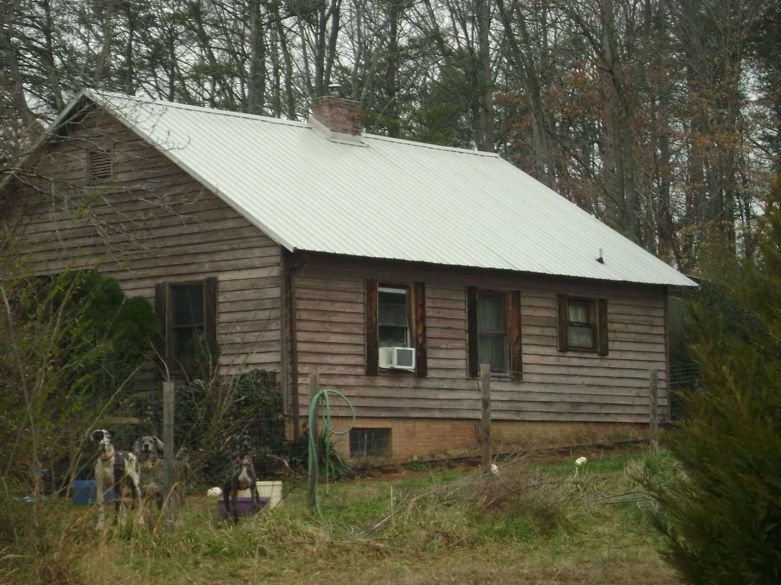 White metal roof on an old wood sided farmhouse, from a Asphalt Shingle Roof Repair job in New Port Richey